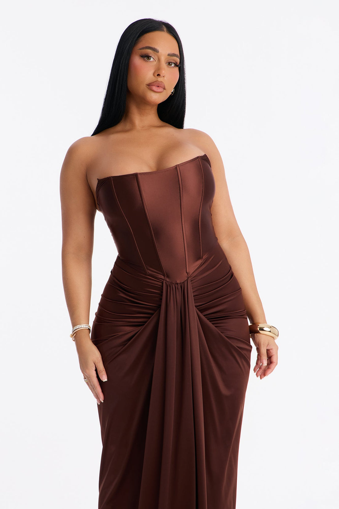 Warm Horizon Satin Maxi Gown - Brown