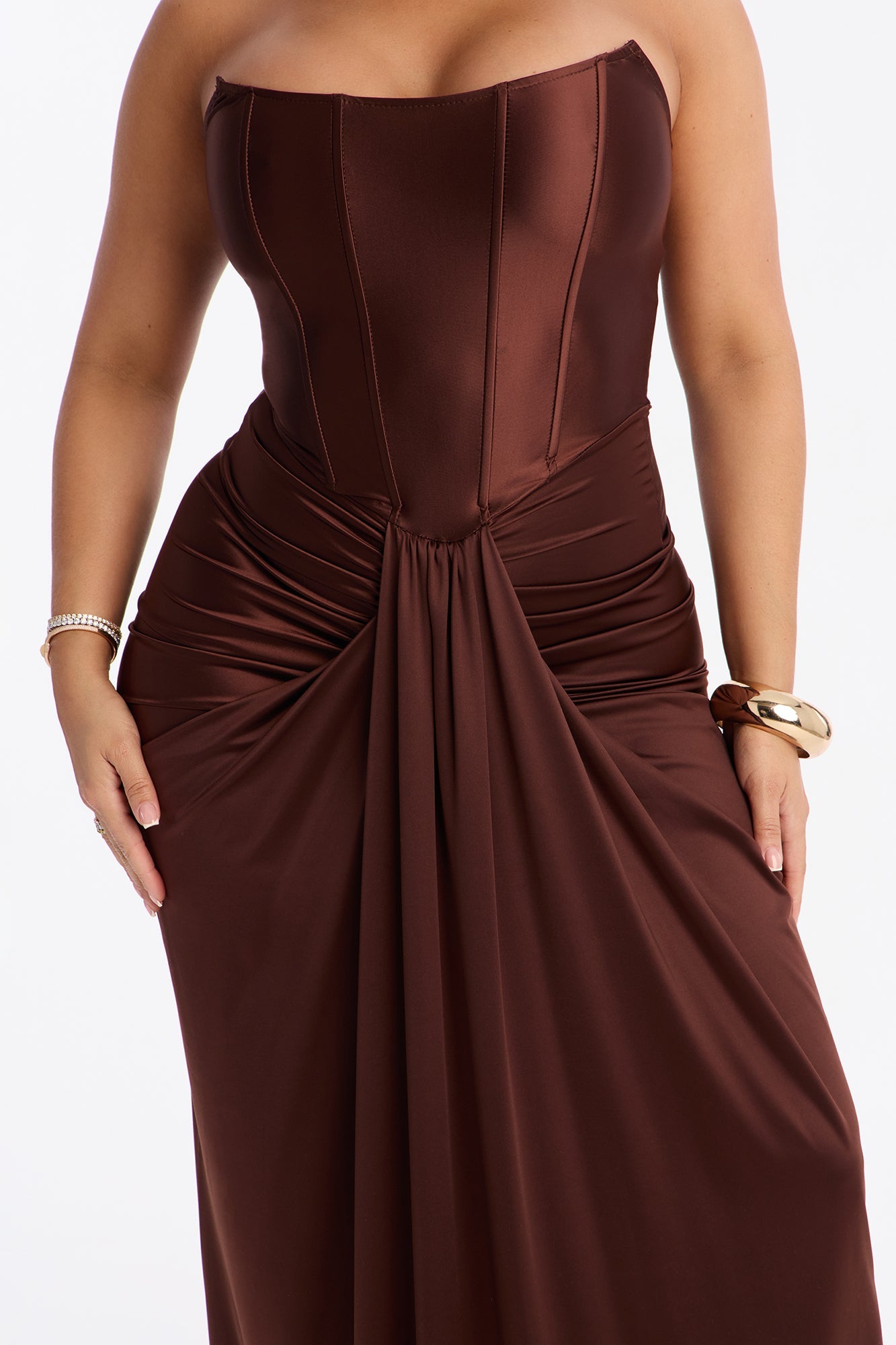 Warm Horizon Satin Maxi Gown - Brown
