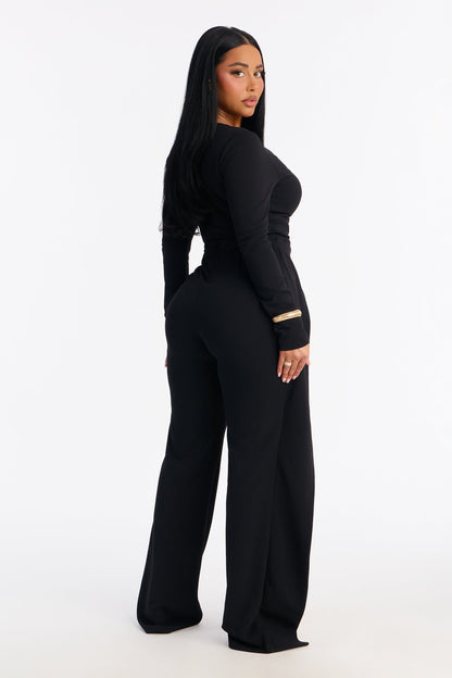 Cascia Cut Out Straight Leg Jumpsuit - Black