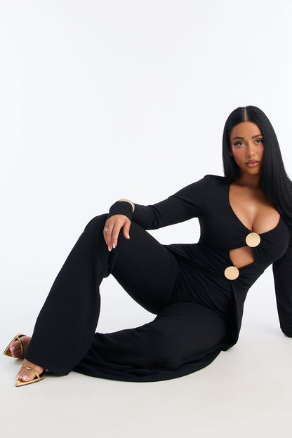 Cascia Cut Out Straight Leg Jumpsuit - Black