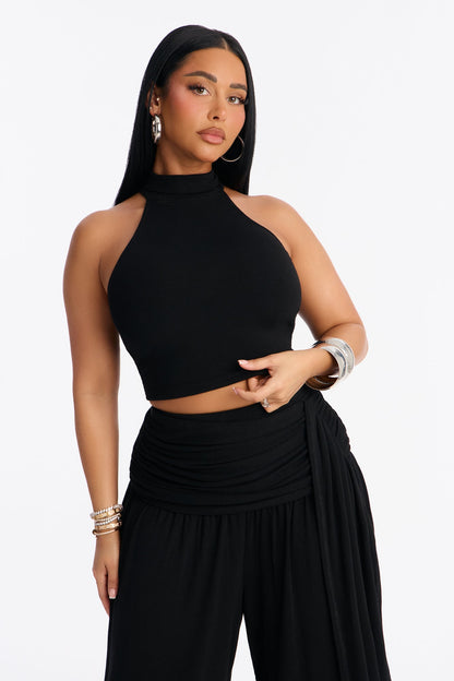 Anya Mock Neck Balloon Pant Set - Black