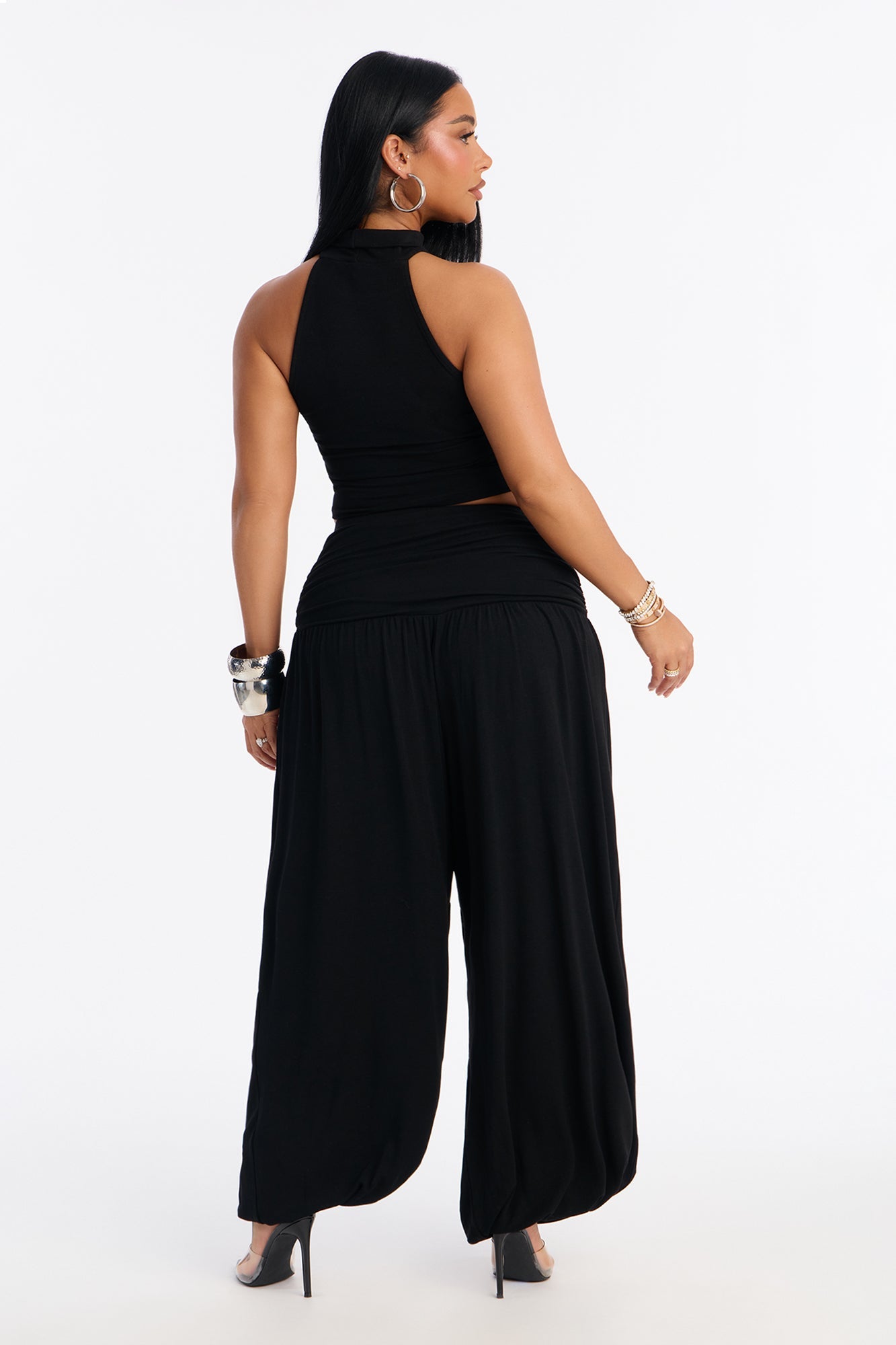 Anya Mock Neck Balloon Pant Set - Black