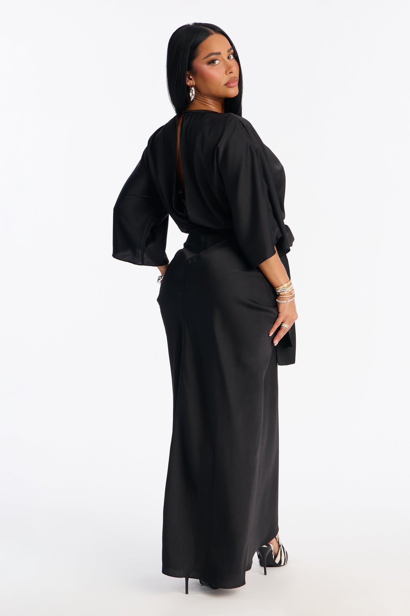 Sleek Taste Satin Maxi Dress - Black