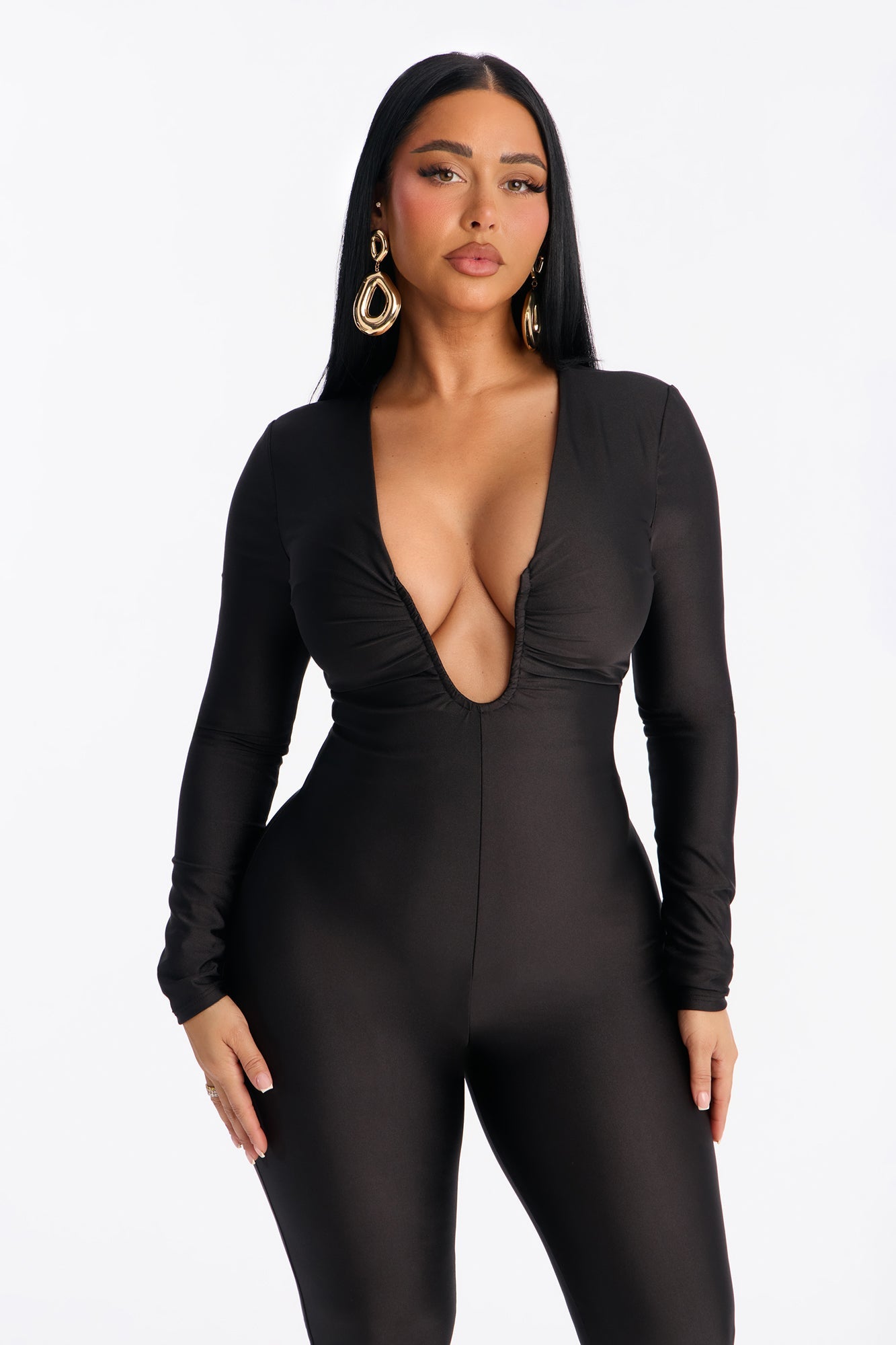 Isa Plunge Neck Jumpsuit - Black