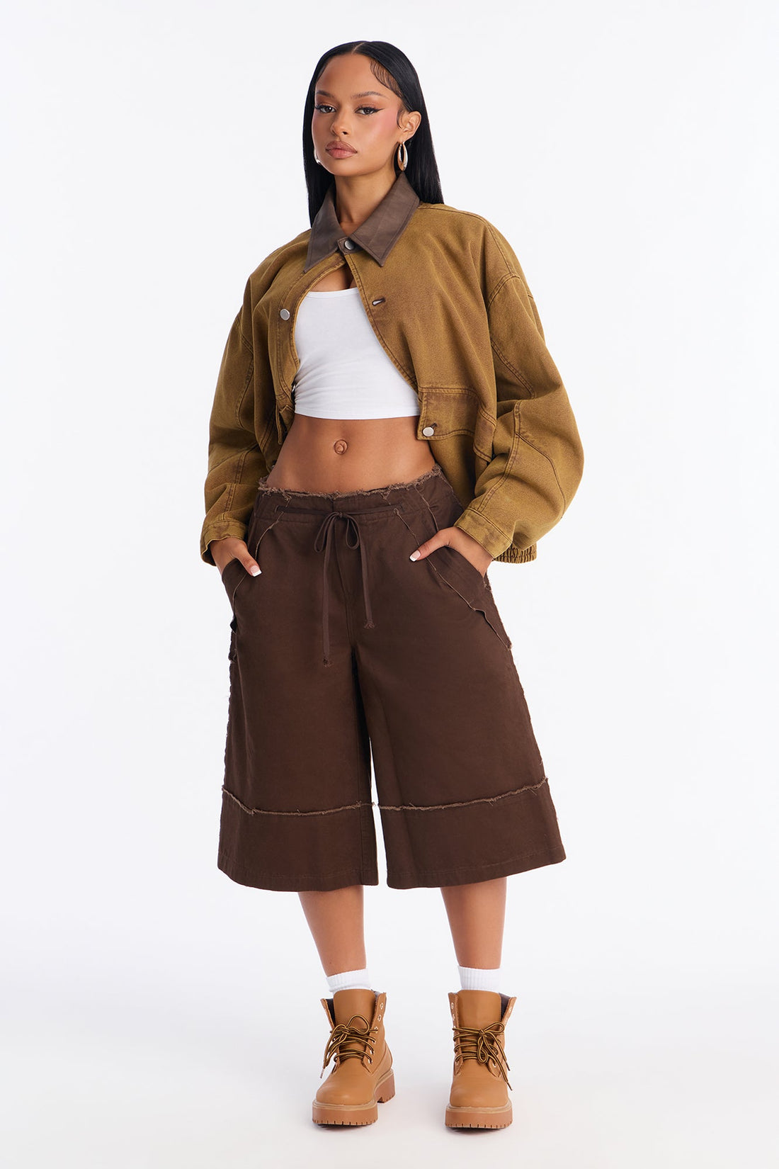 Frankie Distressed Low Rise Bermuda Short - Brown
