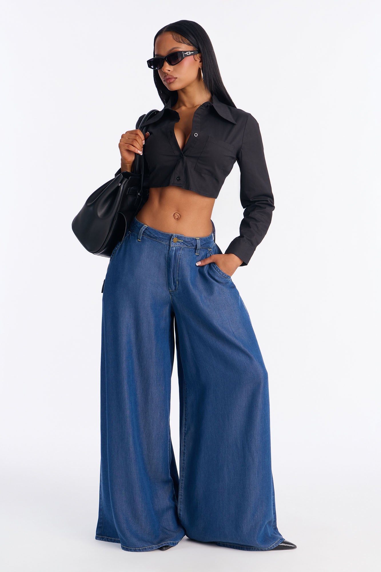 High Tempo Chambray Super Low Rise Pant 32″ - Medium Wash