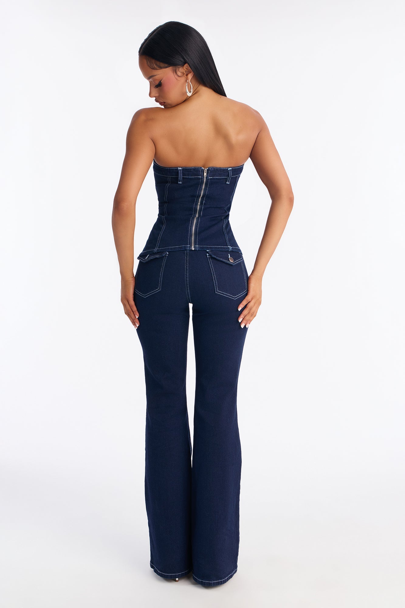 Vanessa Strapless Denim Pant Set - Dark Wash
