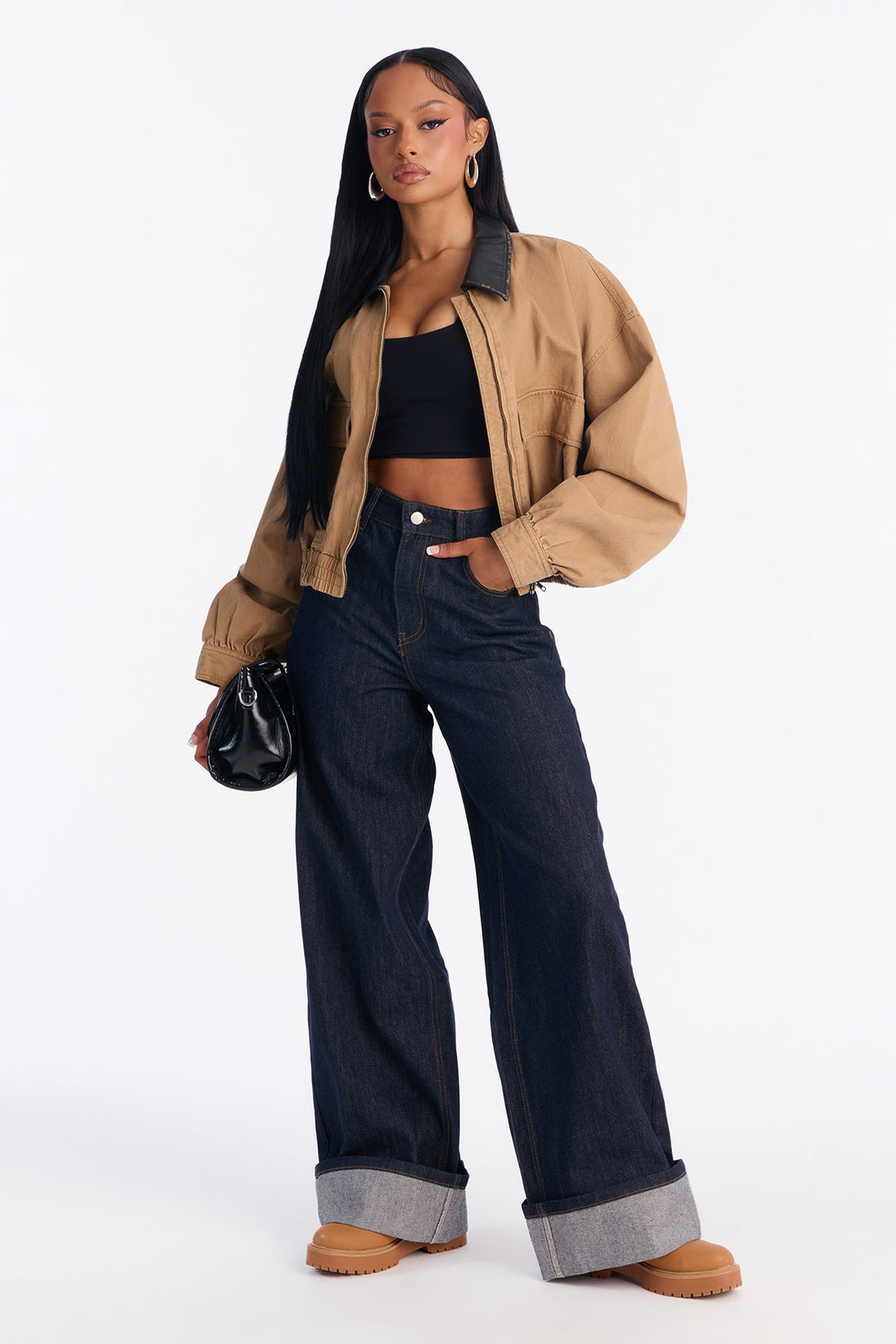 Allente Cuffed Wide Leg Jeans - Dark Denim
