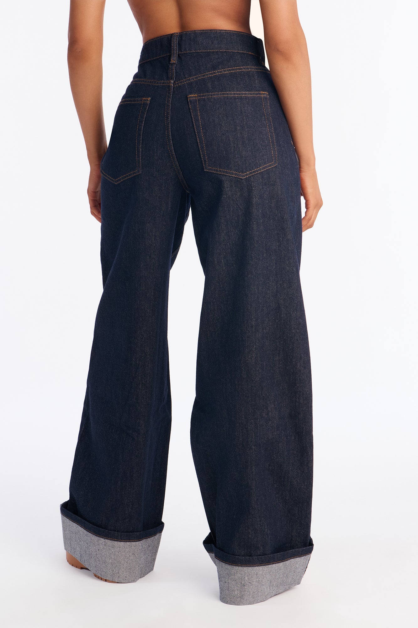 Allente Cuffed Wide Leg Jeans - Dark Denim