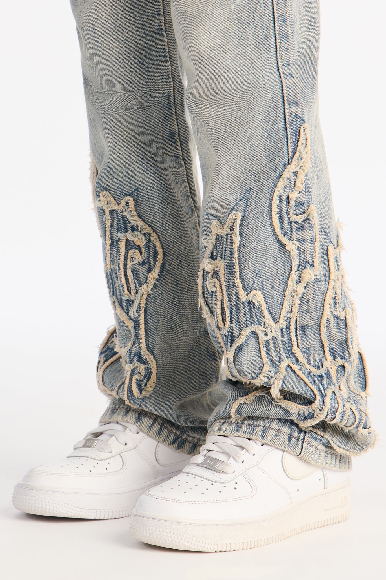 Mini Stacked Slim Flare Heat Fray Jean - Light Wash