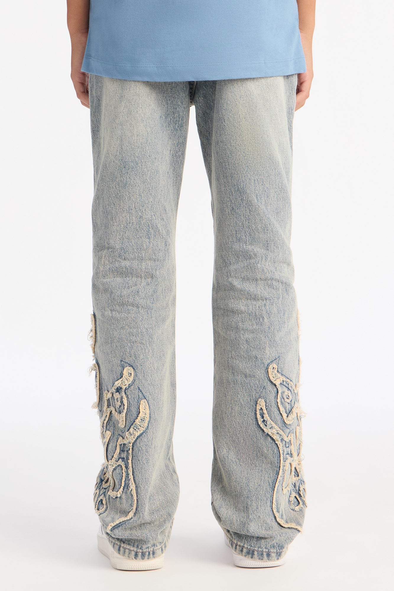 Mini Stacked Slim Flare Heat Fray Jean - Light Wash