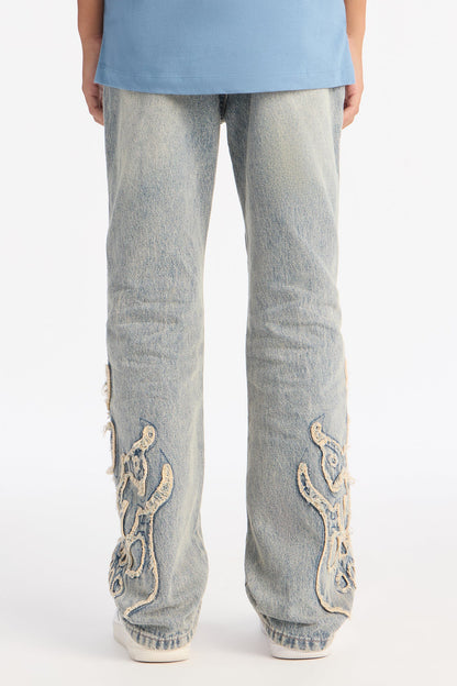 Mini Stacked Slim Flare Heat Fray Jean - Light Wash