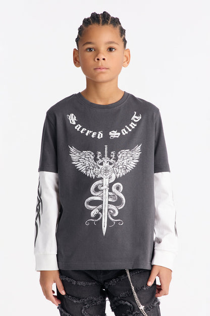 Mini Sacred Saint Layered Long Sleeve Tee - Black/White