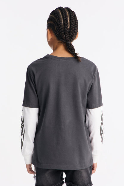 Mini Sacred Saint Layered Long Sleeve Tee - Black/White