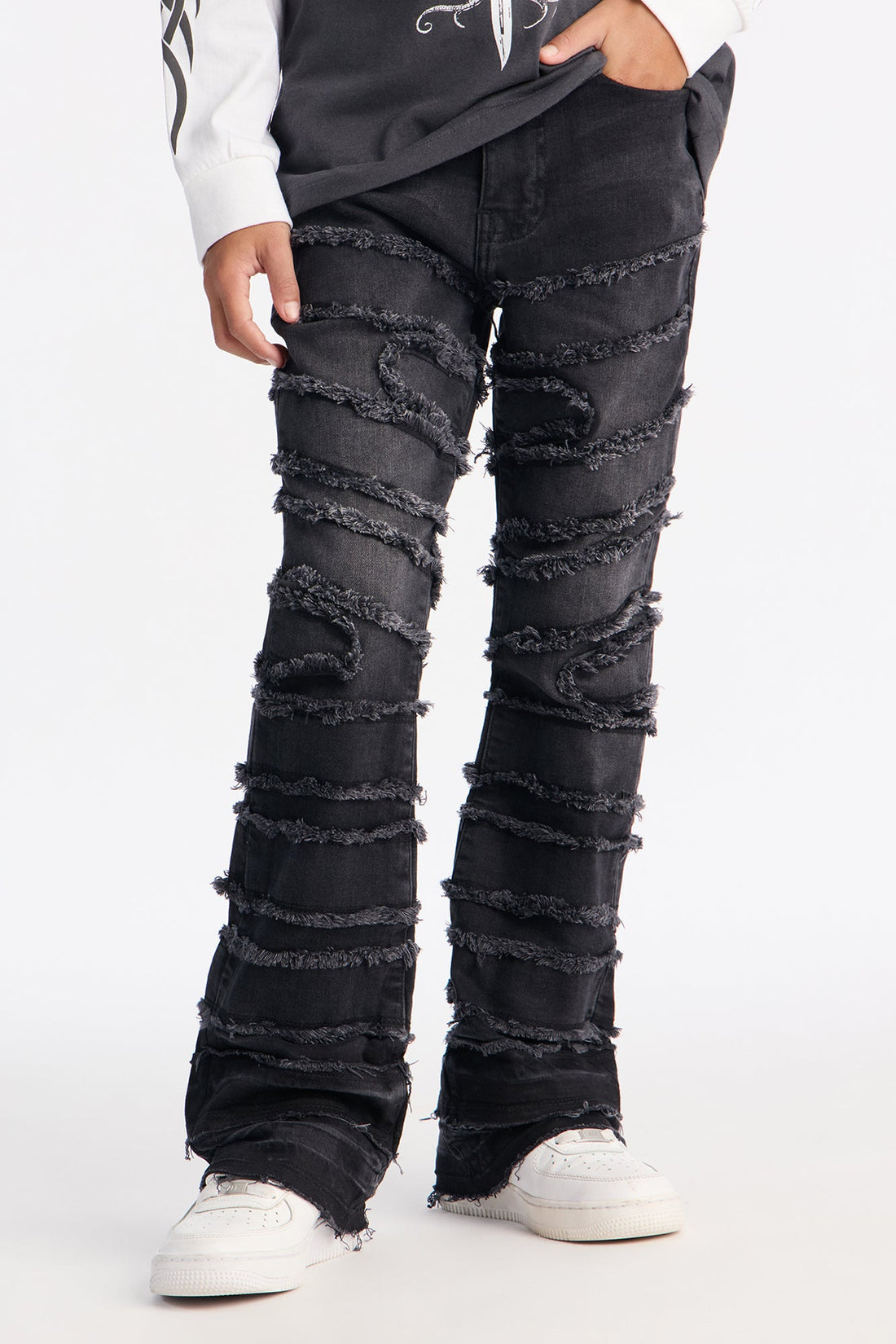 Mini About Fray Stacked Skinny Flare Jeans - Black Wash