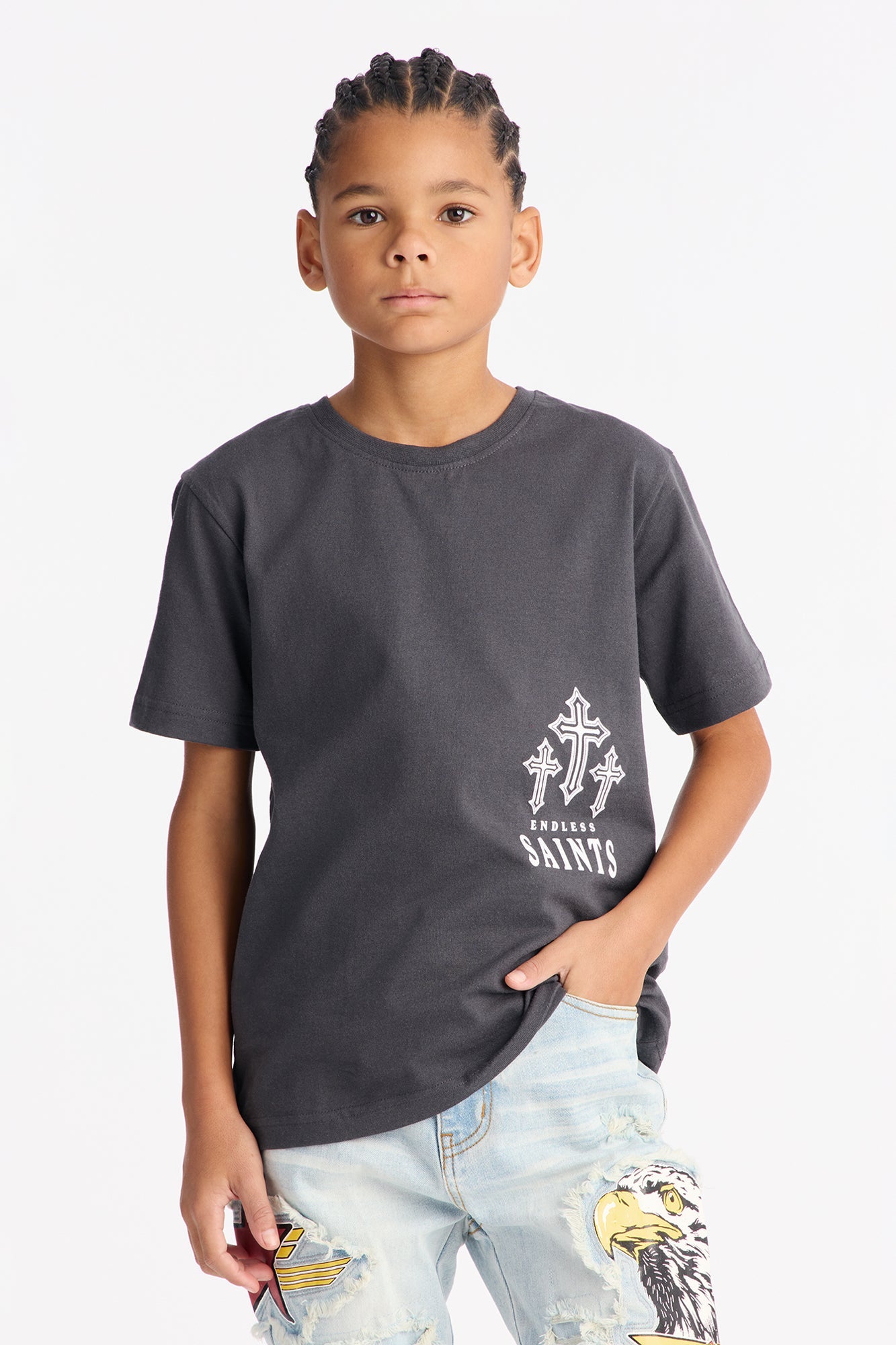 Mini Endless Saints Short Sleeve Front/Back Tee - Black