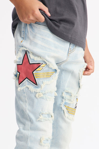 Mini Stacked Skinny Eagle Flight Jean - Light Wash
