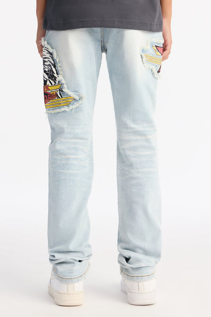 Mini Stacked Skinny Eagle Flight Jean - Light Wash