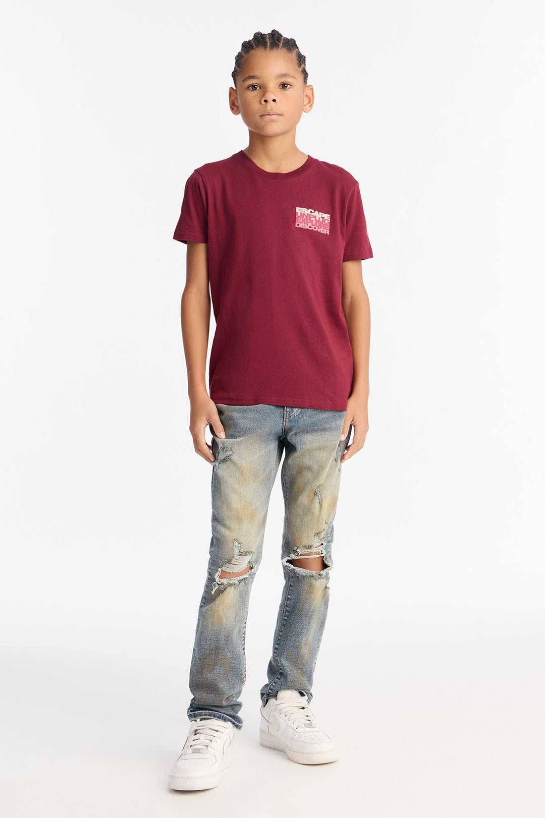 Mini Unplug And Explore Short Sleeve Front/Back Tee - Burgundy