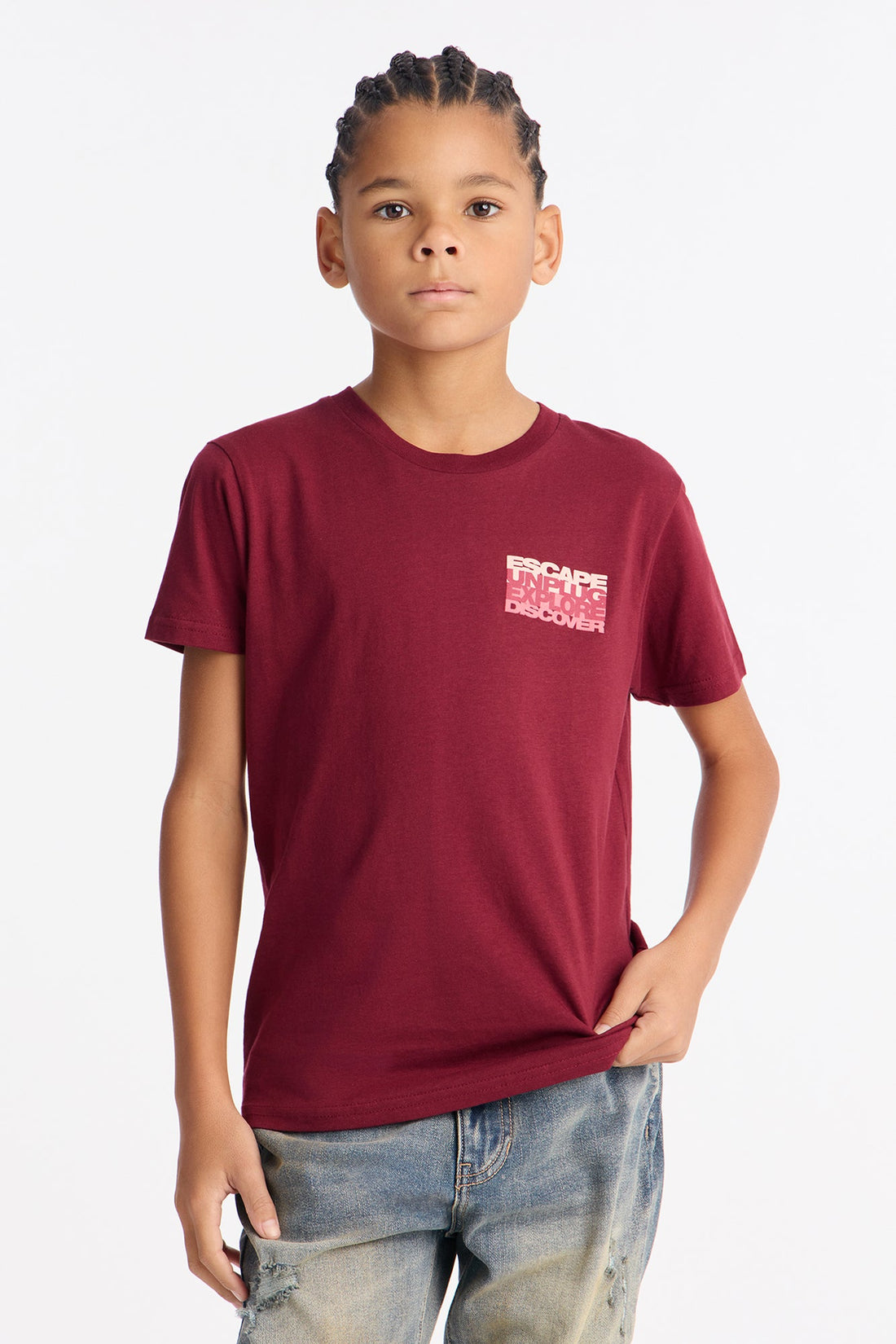 Mini Unplug And Explore Short Sleeve Front/Back Tee - Burgundy