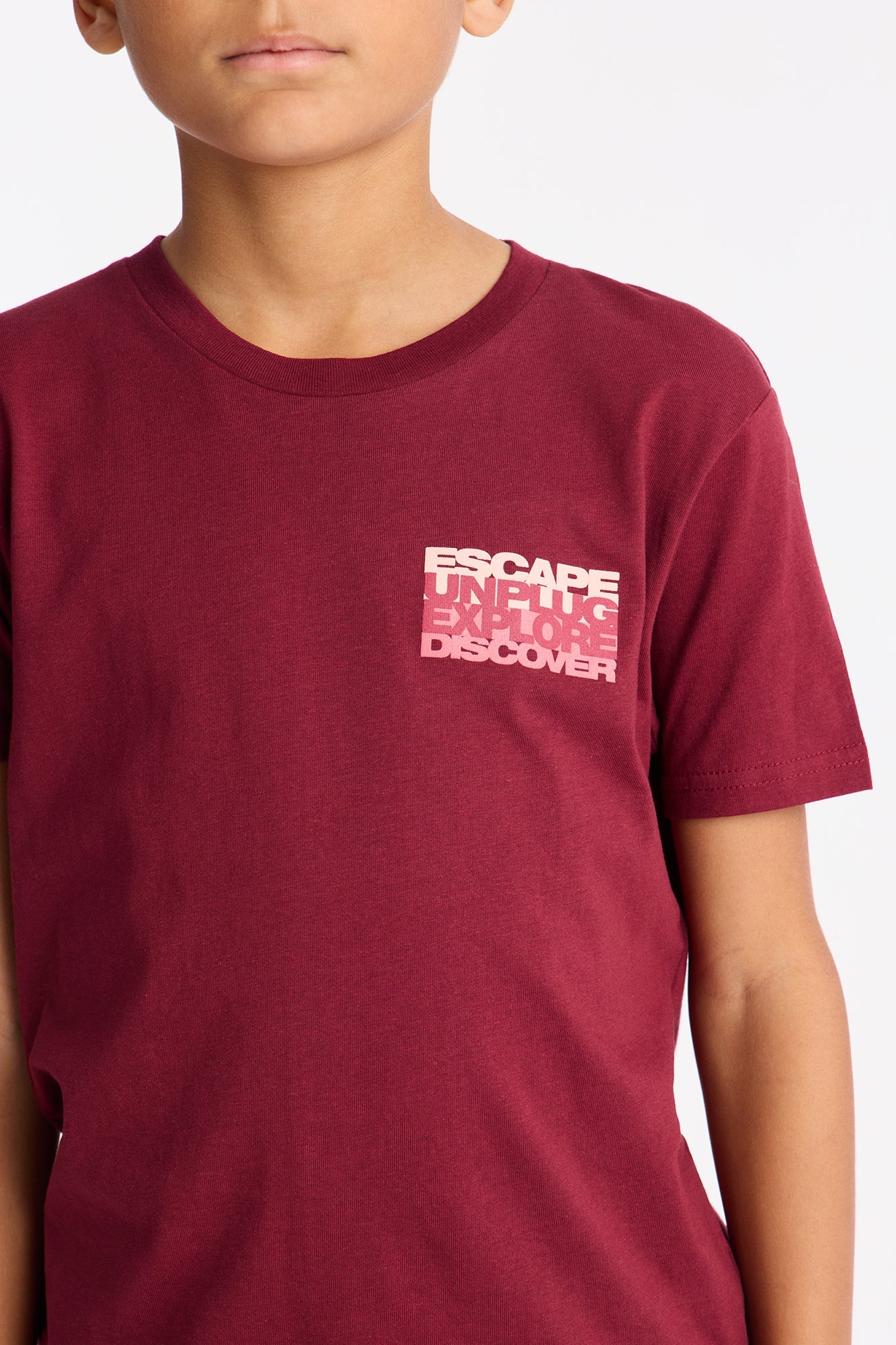 Mini Unplug And Explore Short Sleeve Front/Back Tee - Burgundy