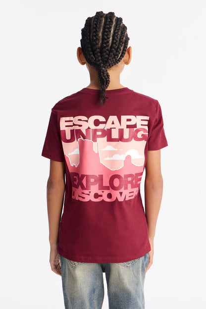 Mini Unplug And Explore Short Sleeve Front/Back Tee - Burgundy