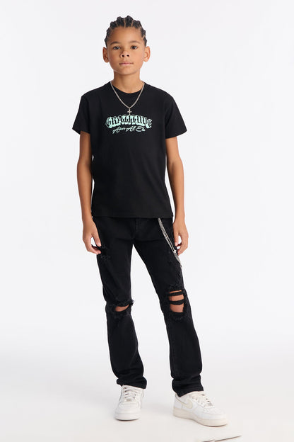 Mini Gratitude Short Sleeve Front/Back Tee - Black