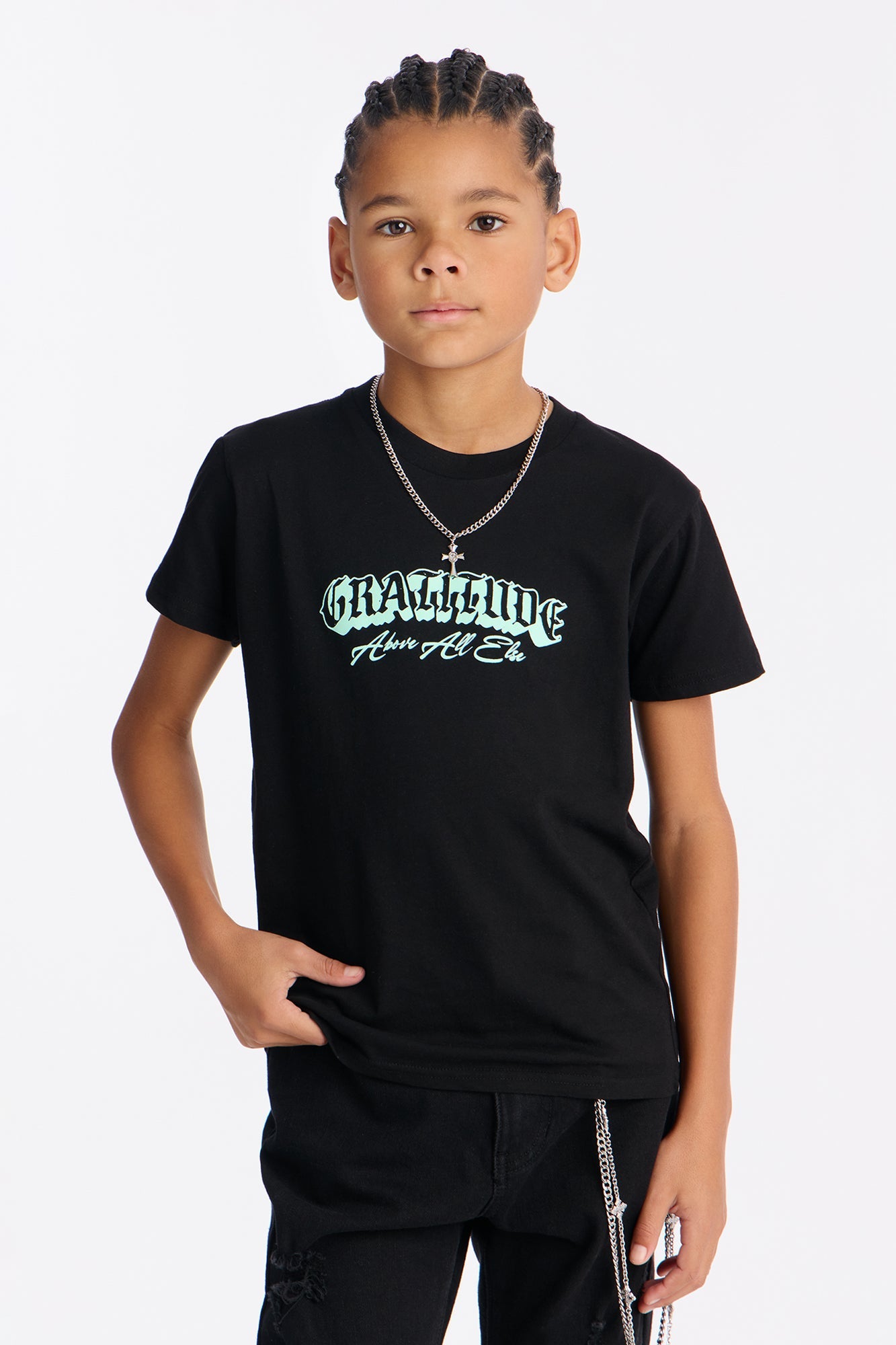 Mini Gratitude Short Sleeve Front/Back Tee - Black