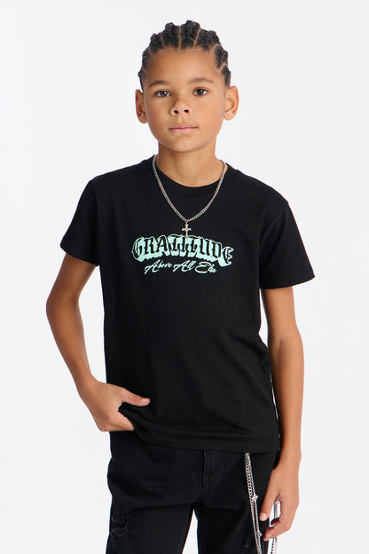 Mini Gratitude Short Sleeve Front/Back Tee - Black