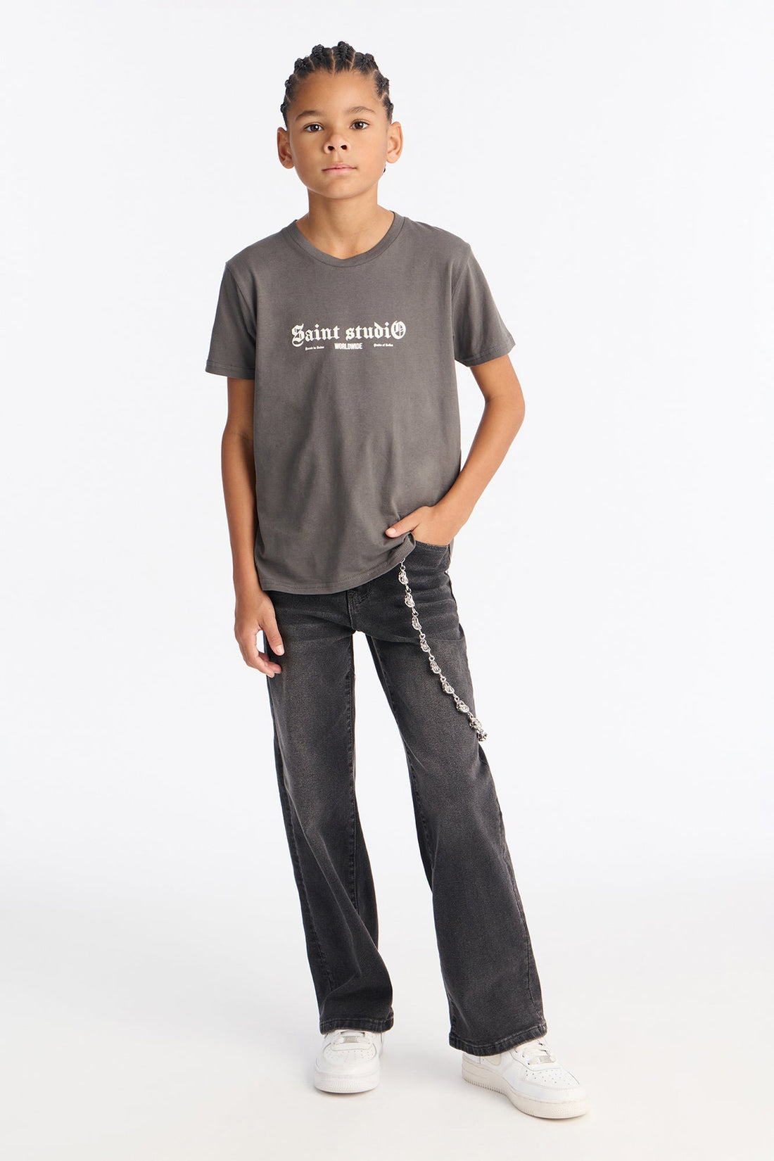 Mini Saint Studio Short Sleeve Front/Back Tee - Grey
