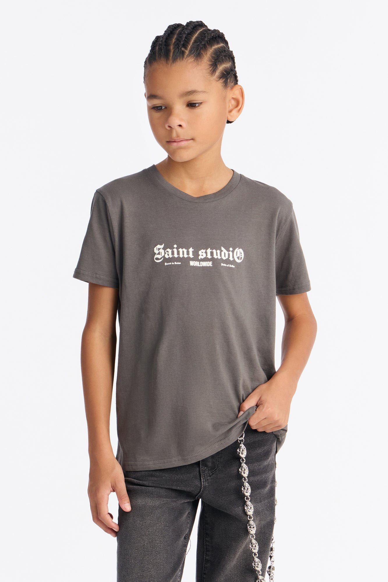 Mini Saint Studio Short Sleeve Front/Back Tee - Grey