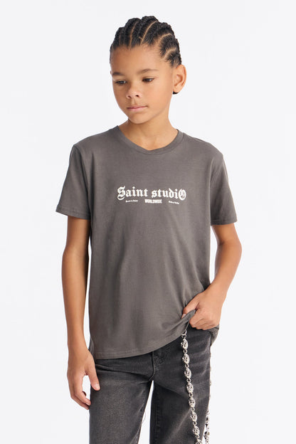 Mini Saint Studio Short Sleeve Front/Back Tee - Grey