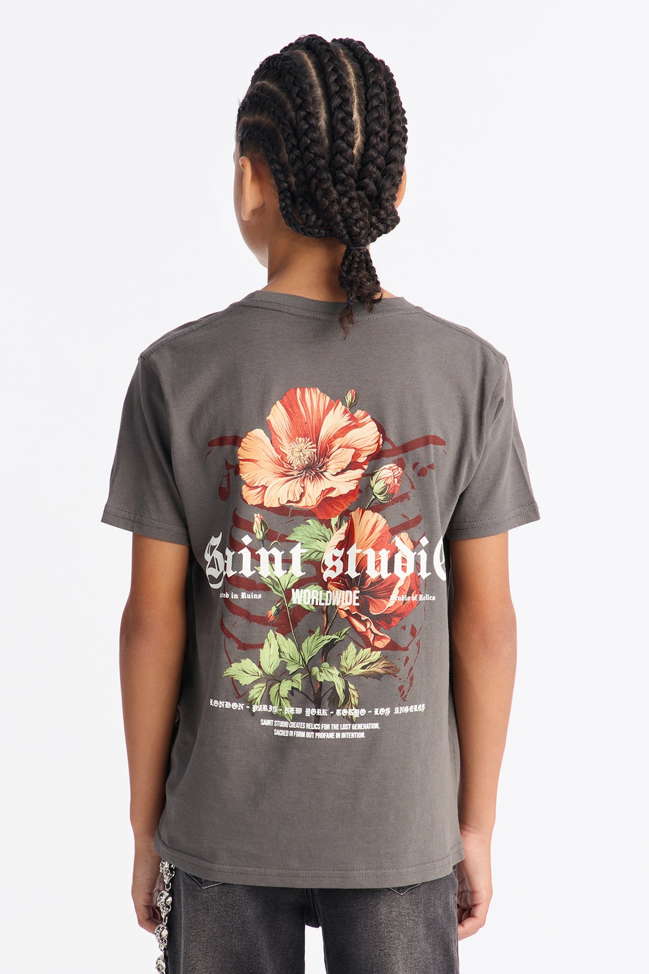 Mini Saint Studio Short Sleeve Front/Back Tee - Grey
