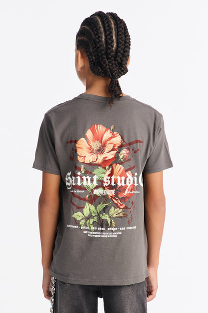 Mini Saint Studio Short Sleeve Front/Back Tee - Grey