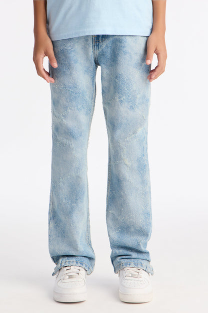 Mini Stacked Slim Flare Surf Fray Slit Jean - Light Wash