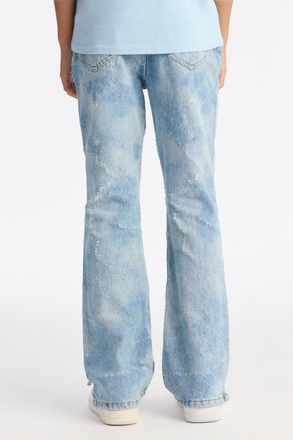 Mini Stacked Slim Flare Surf Fray Slit Jean - Light Wash