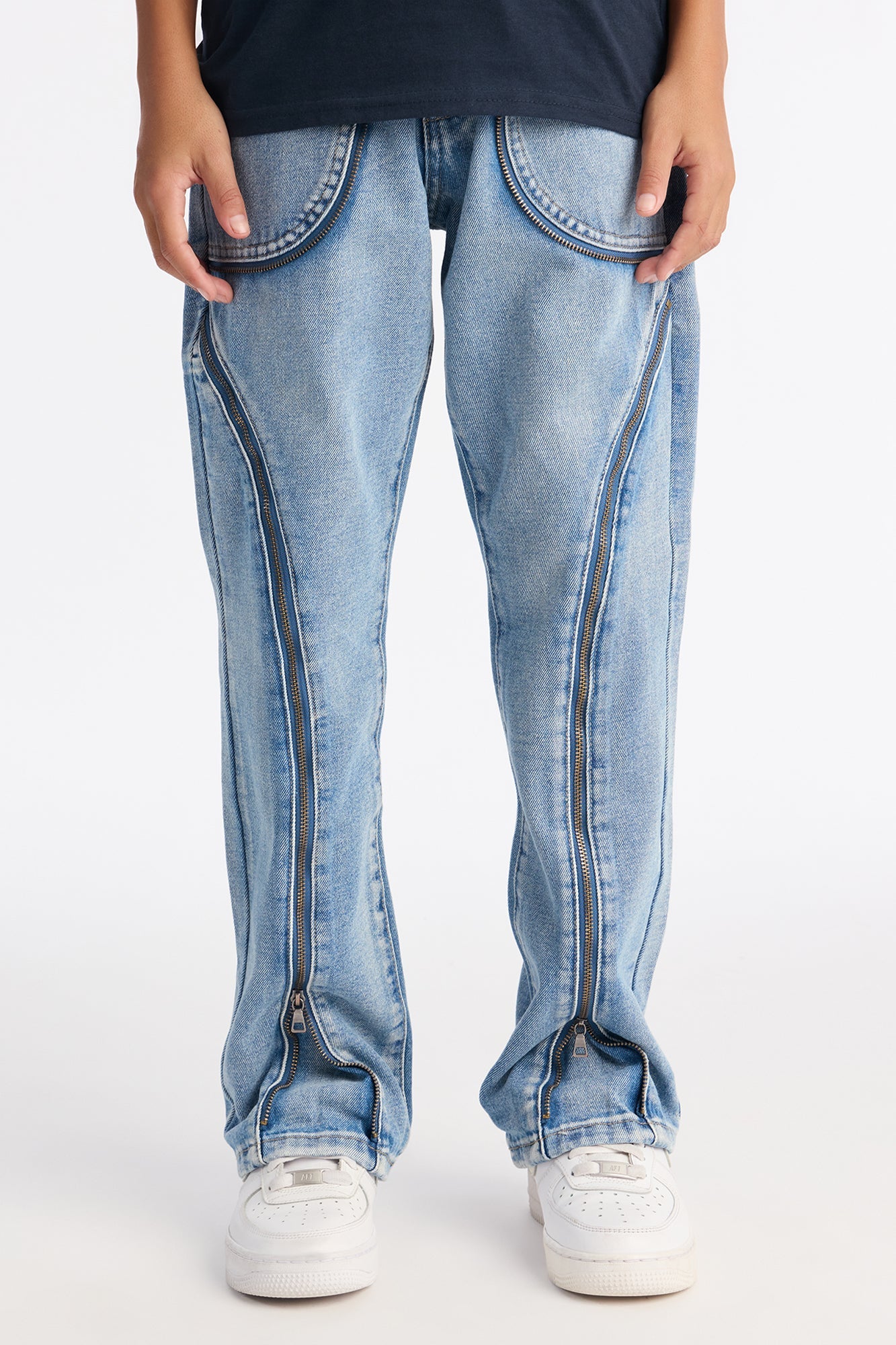 Mini Straight Flare Zip Me Up Jean - Light Blue Wash