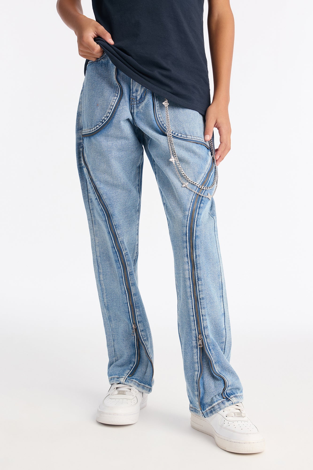 Mini Straight Flare Zip Me Up Jean - Light Blue Wash