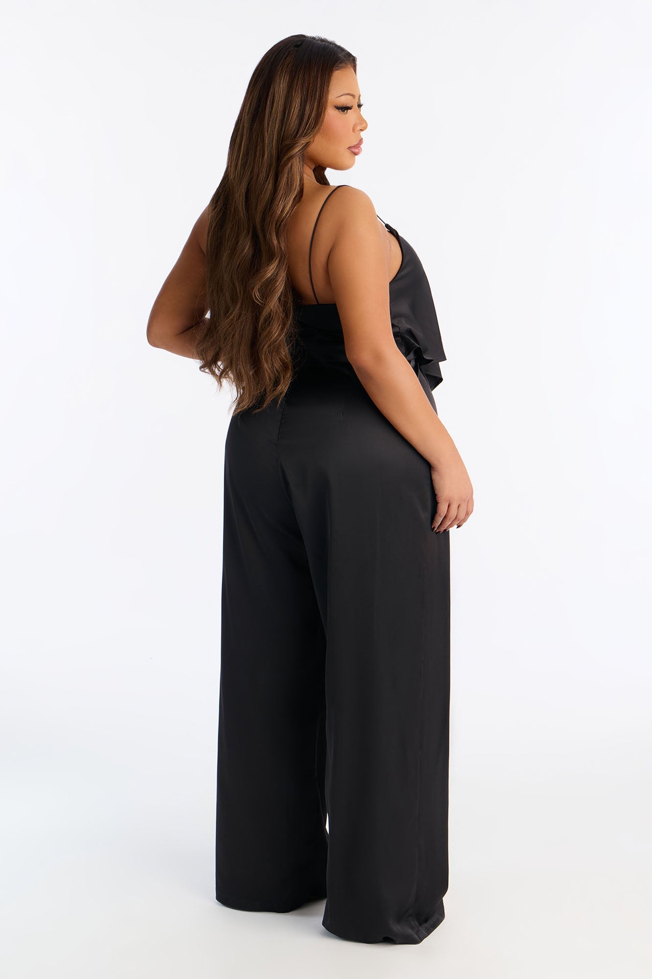 Juna Draped Asymmetrical Satin Jumpsuit - Black