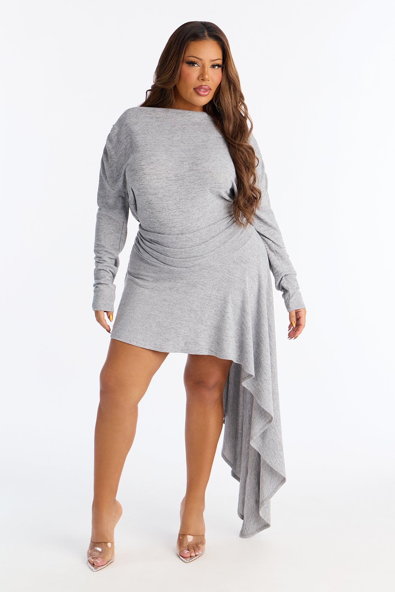 Nylah Asymmetrical Sweater Mini Dress - Grey