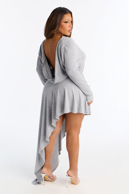 Nylah Asymmetrical Sweater Mini Dress - Grey