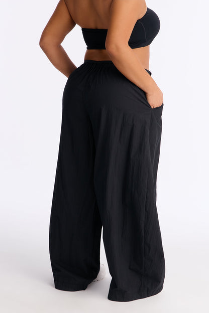 Rush Hour Tie Waist Windbreaker Pant 33″ - Black