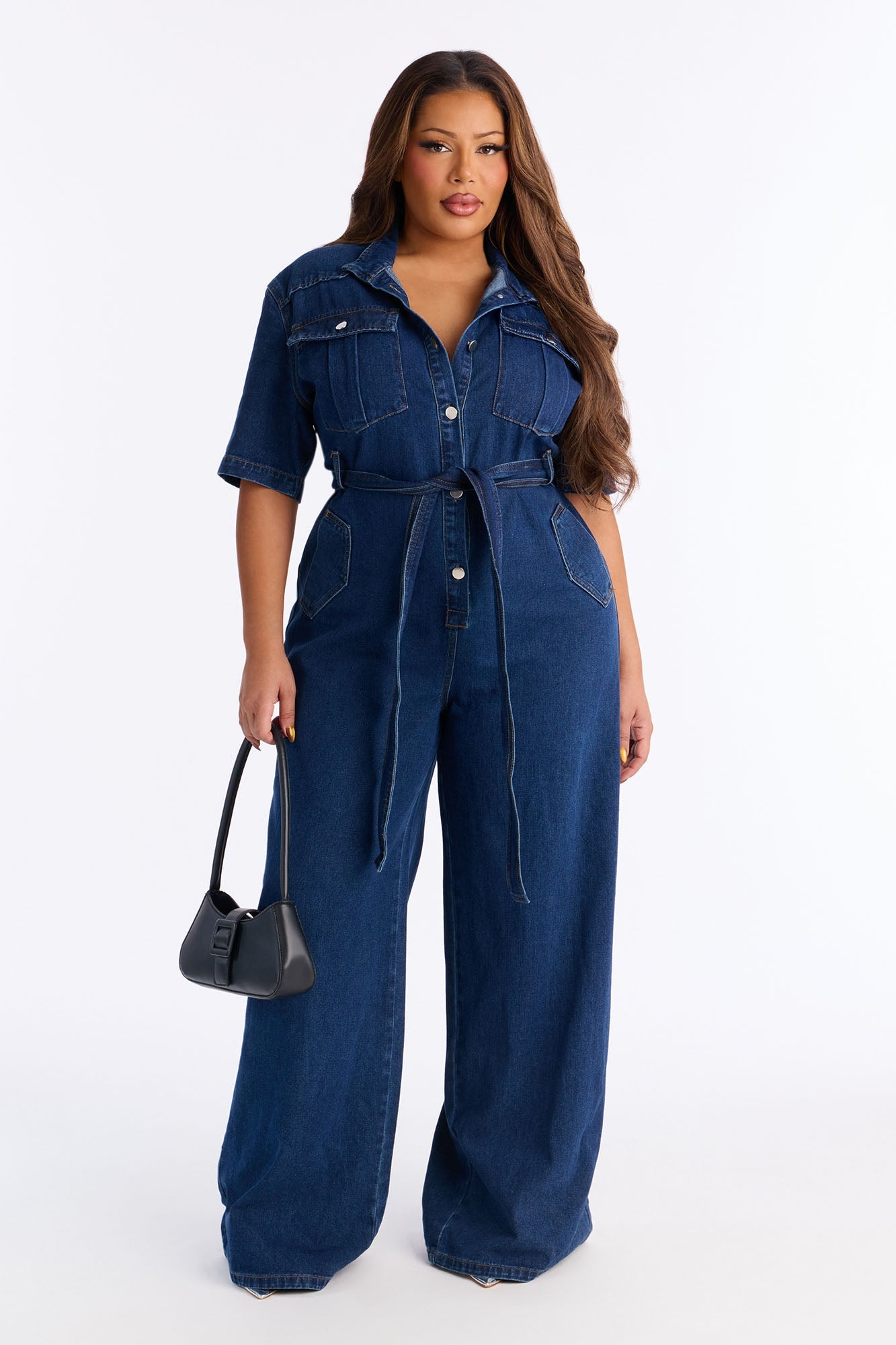 Nika Tie Waist Denim Jumpsuit - Dark Wash