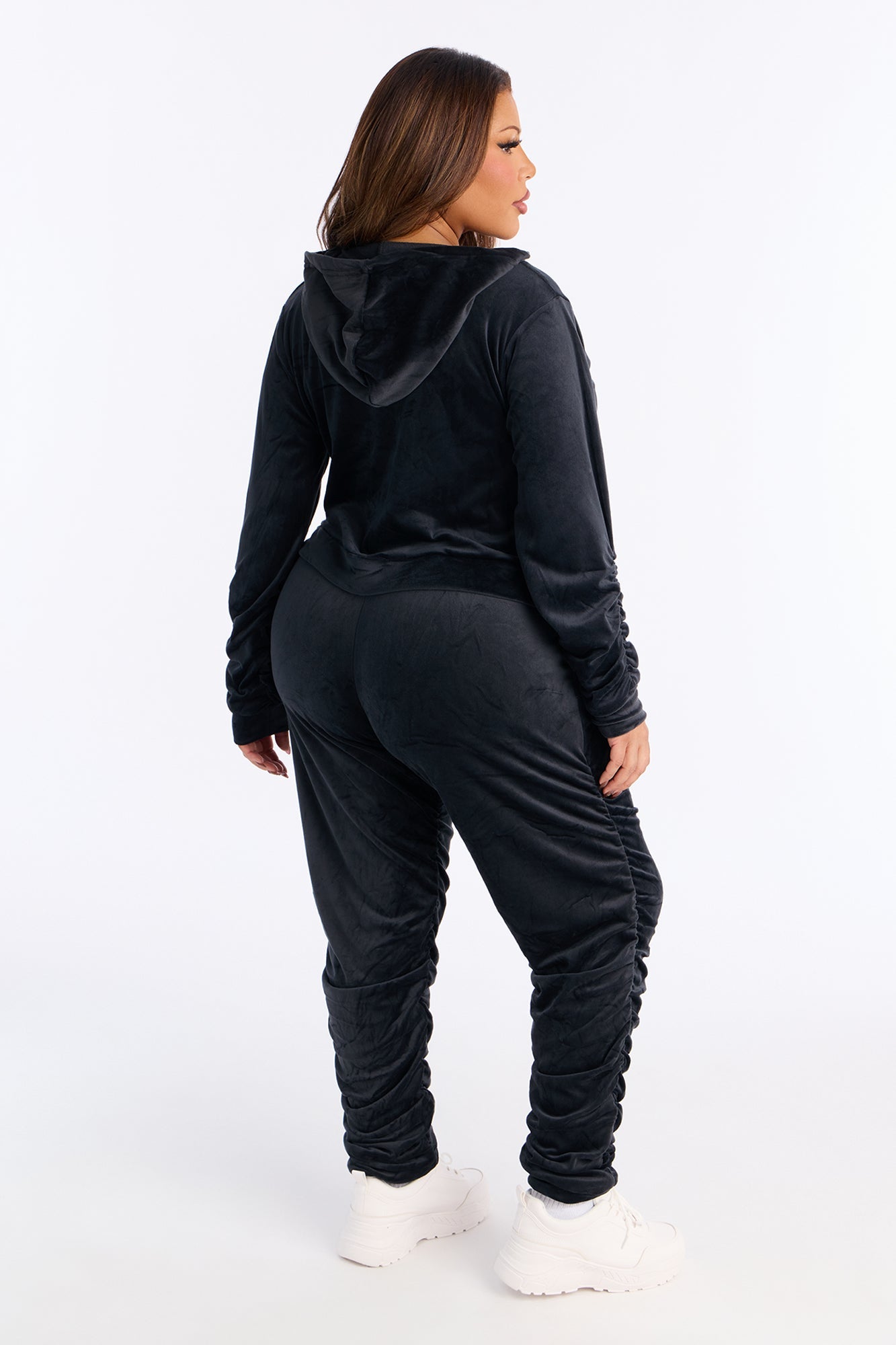 Soft Girl Energy Ruched Velour Jogger Set - Black