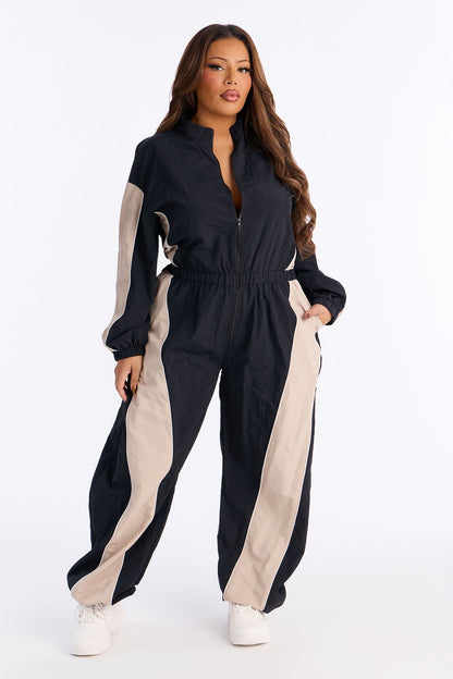 Willow Windbreaker Contrast Trim Jumpsuit - Black/combo