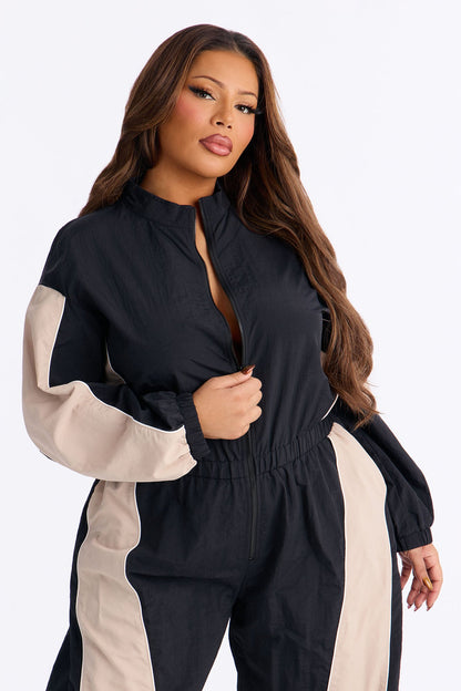 Willow Windbreaker Contrast Trim Jumpsuit - Black/combo