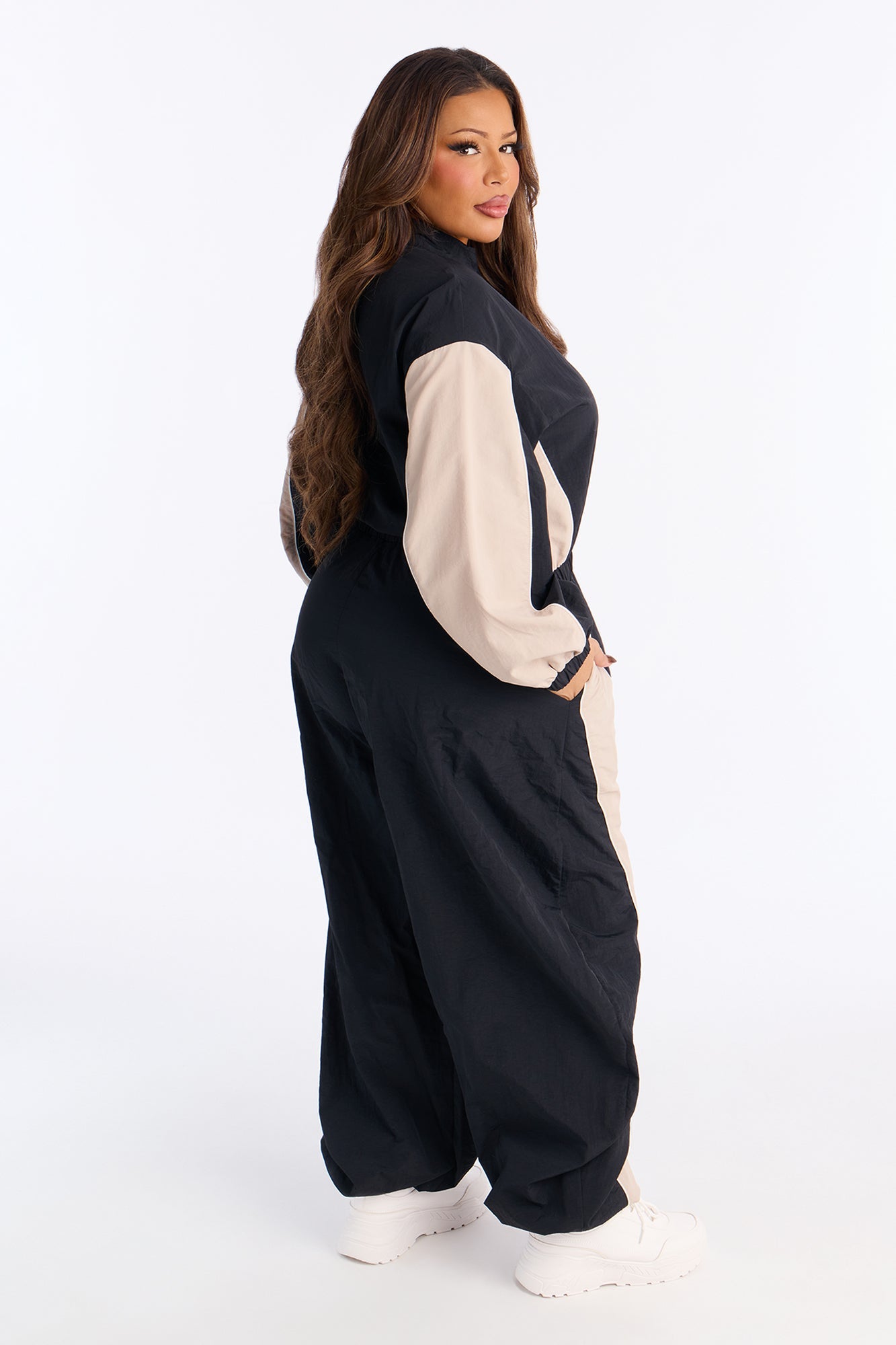 Willow Windbreaker Contrast Trim Jumpsuit - Black/combo