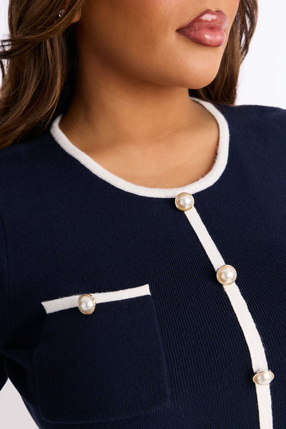 Sofia Short Sleeve Sweater Top - Navy/combo