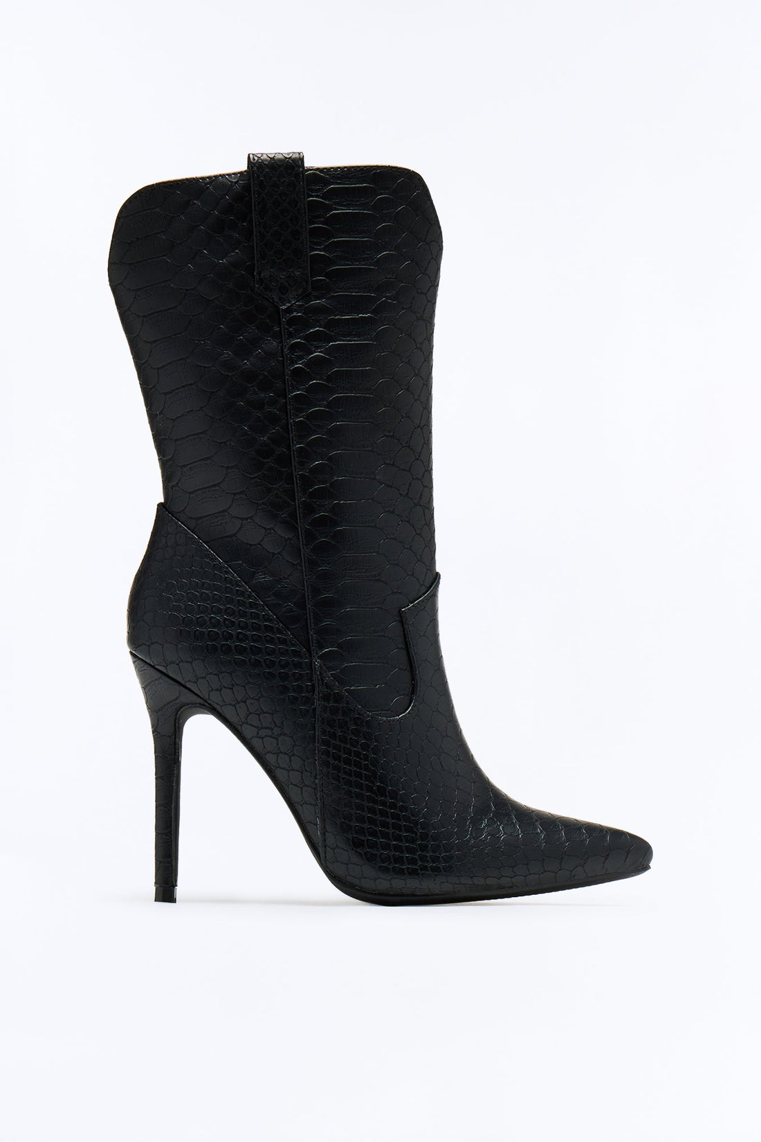 Hoku Croc Stiletto Booties - Black
