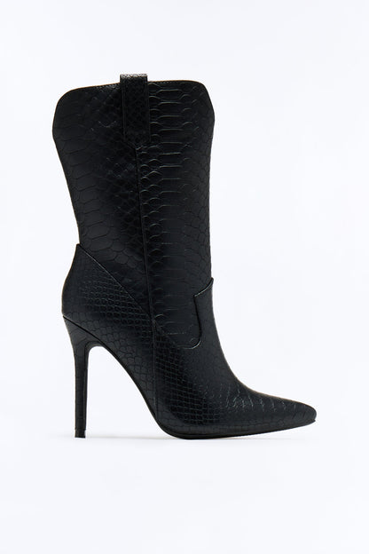 Hoku Croc Stiletto Booties - Black